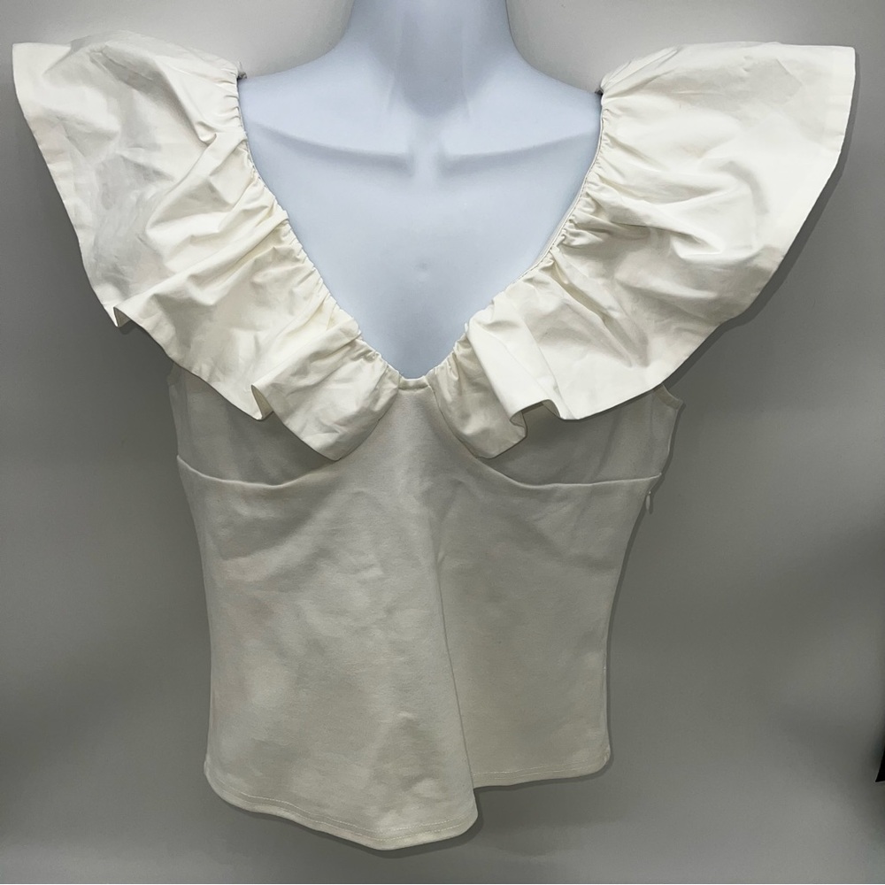 Anthropologie’s Dolan Deep V-Ruffled Neck Blouse w/Side Zipper-Side M